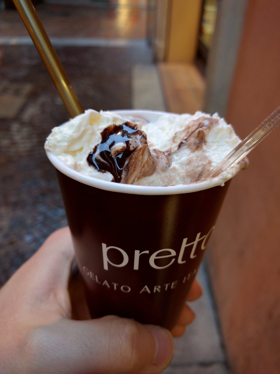 Tried Italian hot chocolate &amp; it's very different. Like warm chocolate syrup w/ whipped cream #pritchardsdoitaly