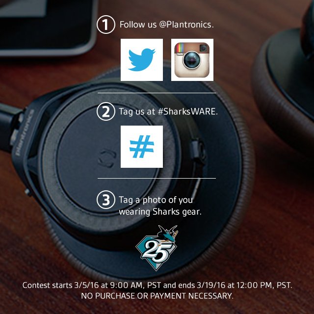 Plantronics's tweet photo. GIVEAWAY: Snap a photo in #SJSharks gear and use #SharksWARE to win tickets on 4/9! Details: https://t.co/P4PHsn6Lhu https://t.co/feW7BD3nYI