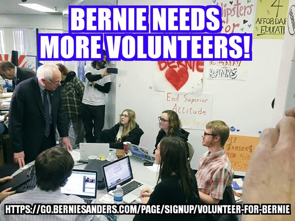 GlennHeiser's tweet photo. Bernie Sanders Needs More Volunteers! Please Help! d https://t.co/HVdQbiheh9 #FeeltheBern #BernieSanders #Bernie2016 https://t.co/Eq46ohHVxE