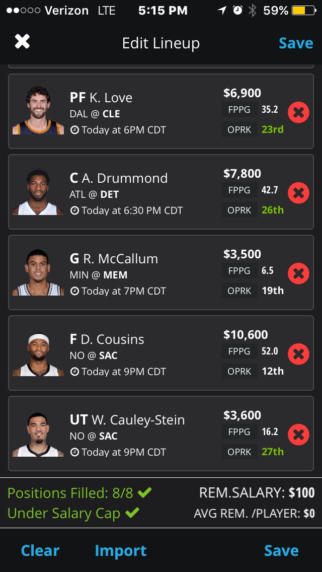 FireDailySports's tweet photo. Wed. Hump Day #Dkpros #NBA #LINEUP! Fav if using! Good Luck ๐๐ผ https://t.co/FH5xDE8Iuu