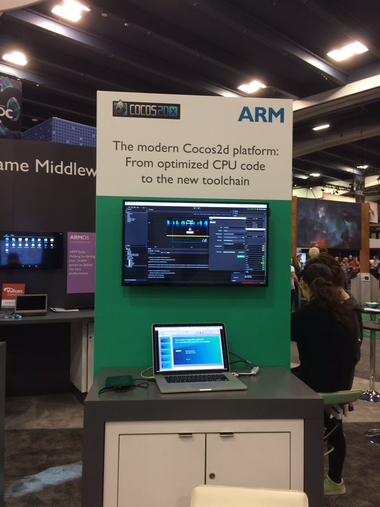 CocosEngine's tweet photo. We are at Booth 1624 with our friends at @ARMMobile. #GDC16 #gamedev #indiedev Stop by and say "Hi!" https://t.co/ZFfMLL8uBY