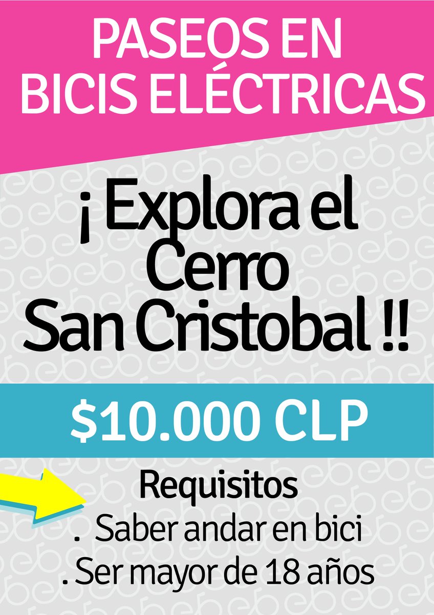 EasybiciChile's tweet photo. ¿Quieres recorrer el Cerro San Cristobal con Bicis eléctricas? @PARQUEMET_ ¡Encuéntranos en la entrada de Pio Nono!! https://t.co/5ikQ8hf4yW