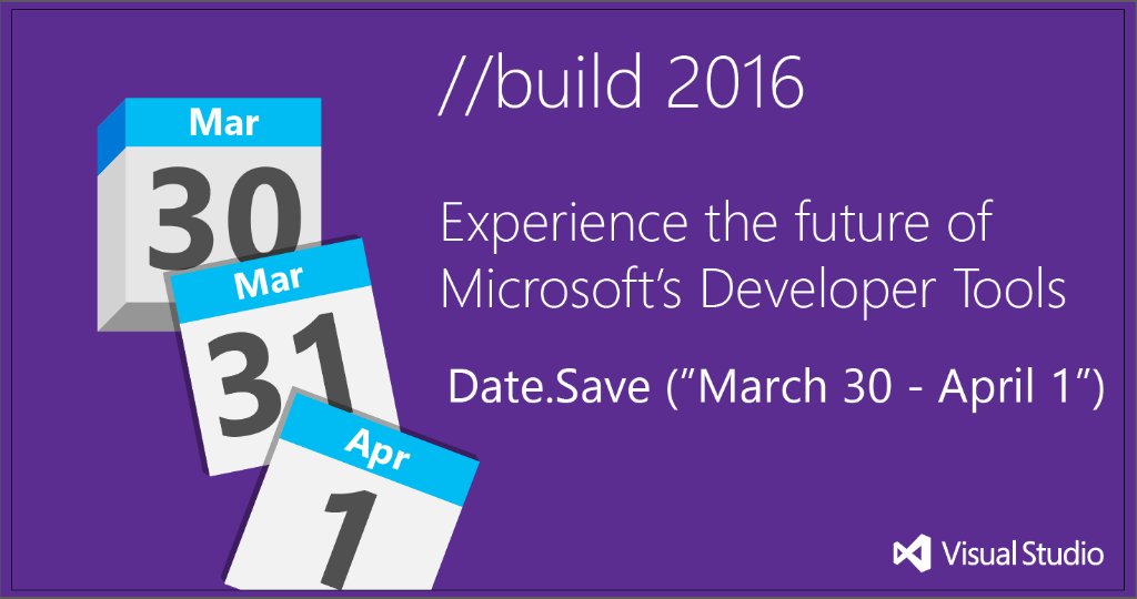 VisualStudio's tweet photo. #Build2016 Streaming Live @ https://t.co/x0nOO4HBcv
3/30 - 4/1
Don't miss your view into the future of Dev Tools. https://t.co/uWNzVjRbYG