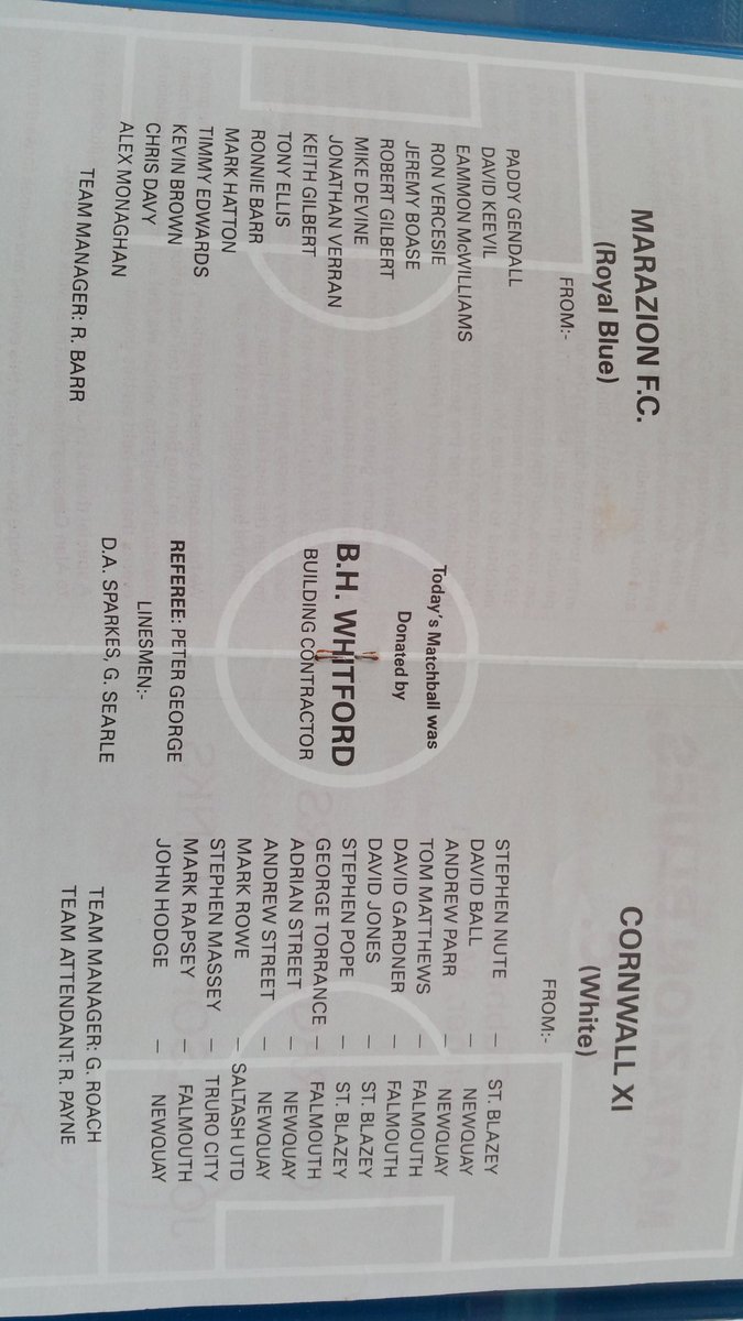 markrapsey1's tweet photo. Found this old gem from 1991. 25 years ago! To open Marizions new floodlights! 0-2 down ht!!😦 Drew 2-2! Wot a mare!😢 https://t.co/cqrNOFFbKU