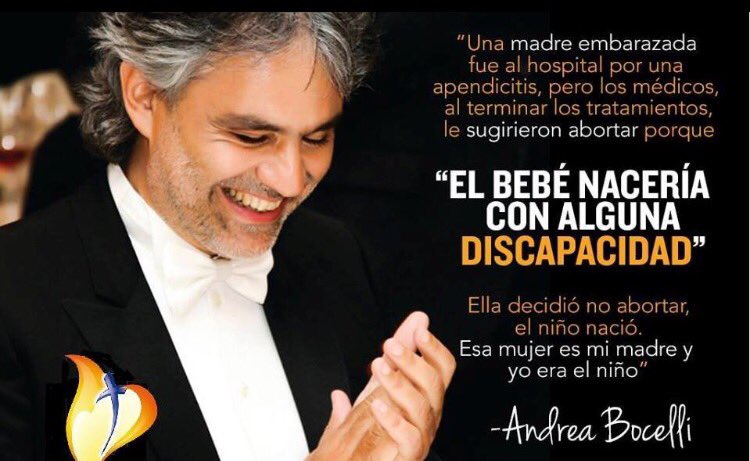 joseantoniokast's tweet photo. "Ella decidió no abortar, el niño nació. Esa mujer es mi madre y yo era el niño" Andrea Bocelli https://t.co/wfgoSzo32i