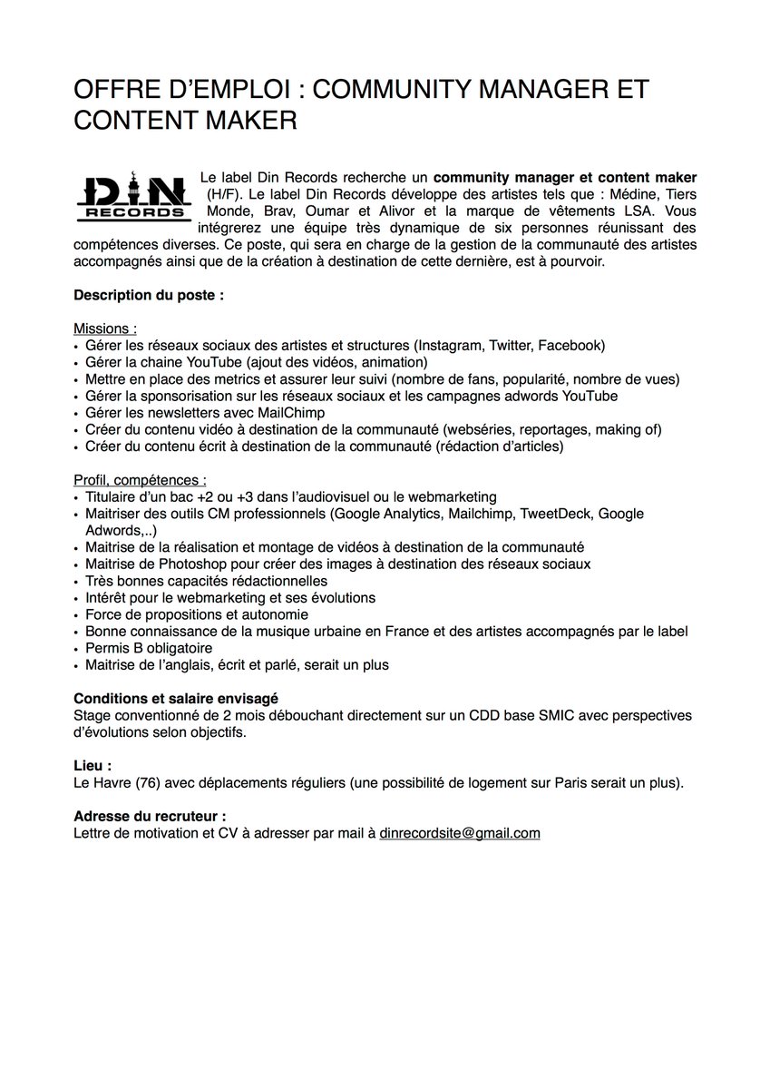 Dinrecords's tweet photo. RT

Recherche community manager et content maker !

Passez le mot autour de vous SVP, l'équipe s'agrandit ! https://t.co/8nL7RGsi5O