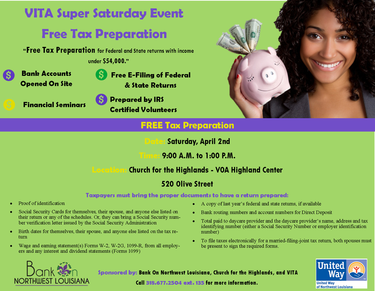 Get your taxes prepared for free at our VITA Super Saturday event on April 2nd! #TaxSeason  #TaxRefund