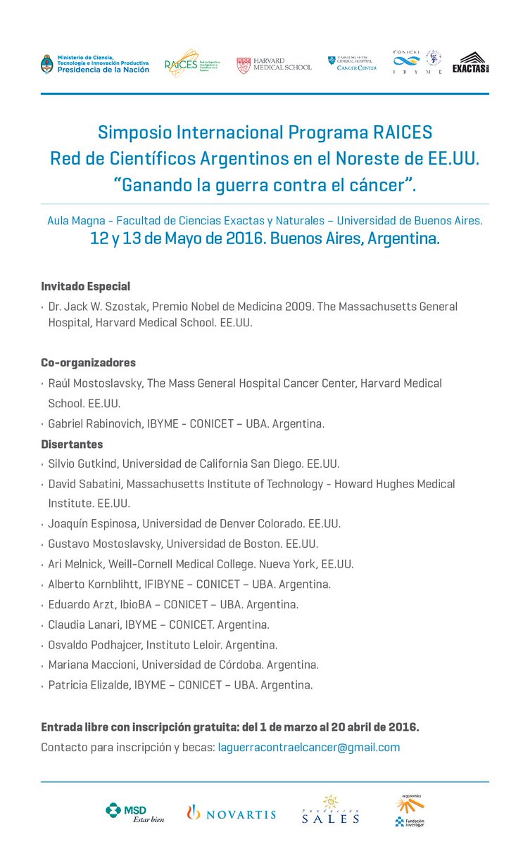 Los invitamos al Simposio Internacional GANANDO LA GUERRA CONTRA EL CÁNCER. bit.ly/1puEWTR