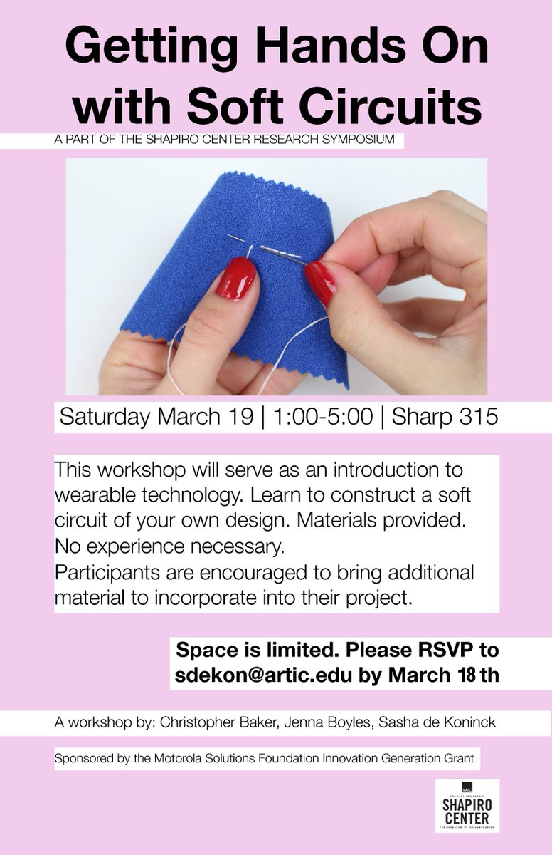 saic_artandtech's tweet photo. Wearable technology introduction with @Bakercp Jenna Boyles &amp; Sasha de Koninck
Sat. March 19th 1-5pm @ Sharp 315 https://t.co/RdZPC8kfql