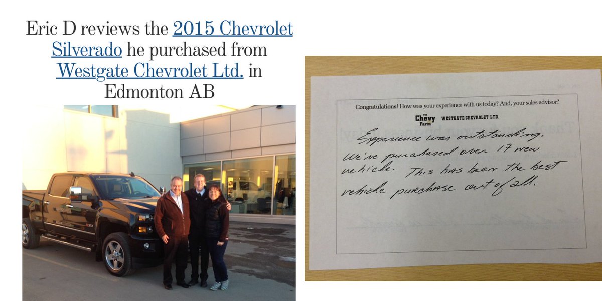 wolfechevrolet's tweet photo. Thank you Eric for this incredible review of The #ChevyFarm, and our star sales guy Stephen Kennedy! #yeg https://t.co/xecRNxxTVV