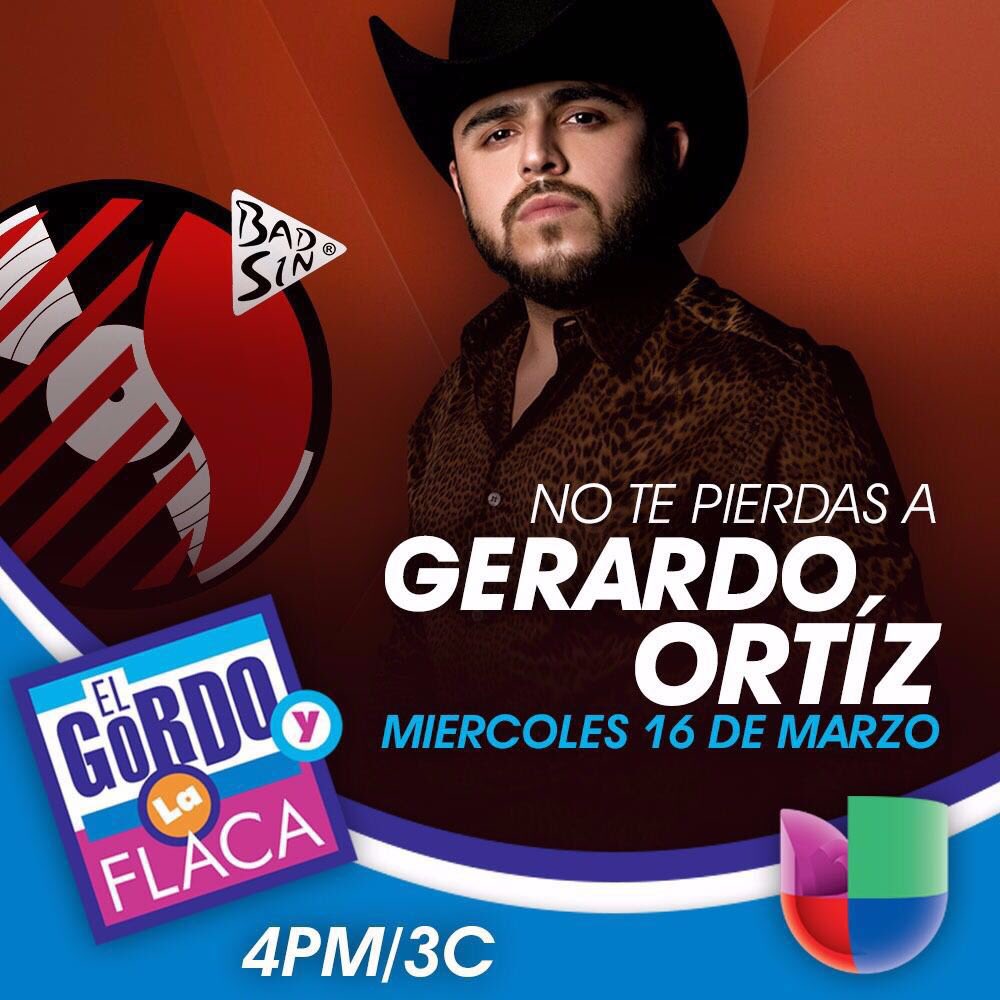 gerardoortiznet's tweet photo. Esta Tarde @ElGordoYLaFlaca "En Vivo" Con @GerardoOrtizOficial #DelRecords #BadSin 4pm/3c Por @Univision https://t.co/YJSIyDLEej