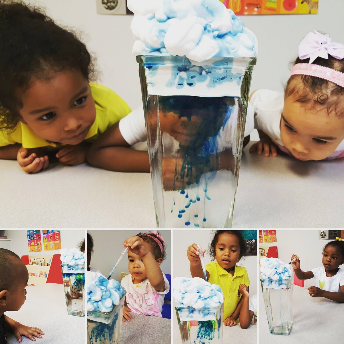 tweet_CKC's tweet image. Such amazement at their rain cloud in a jar!
#weathertheme #cloudinajar #cloudexperiment #cloudscience #stem