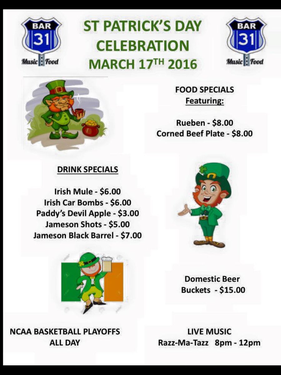 Bar_31_Bham's tweet photo. Our St. Patrick's party starts tomorrow at 4:30! NO COVER https://t.co/irMFLKN43X