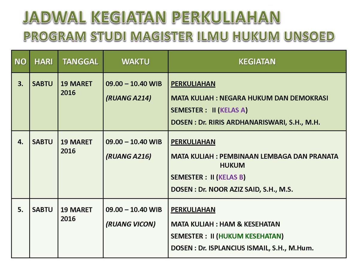 mihunsoed's tweet photo. JADWAL PERKULIAHAN MIH UNSOED 18-19 MARET 2016 https://t.co/JJKWvRZGP0