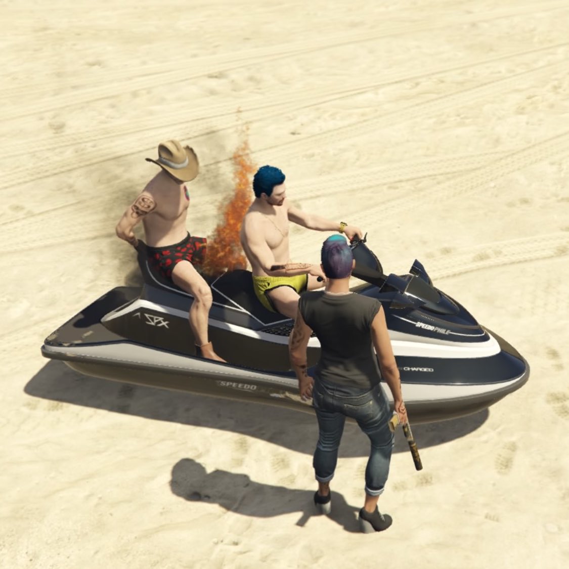 Jurnicurn's tweet photo. Fire crotch hahaha #GTAOnline @ConorFais #Joeymon https://t.co/ZKtKPYWk7n