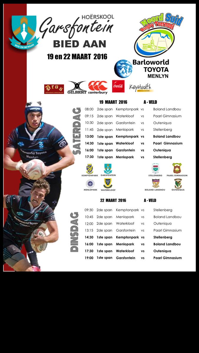 Support this awesome tournament at Garsfontein High School!#NoordSuidRugbyToernooi