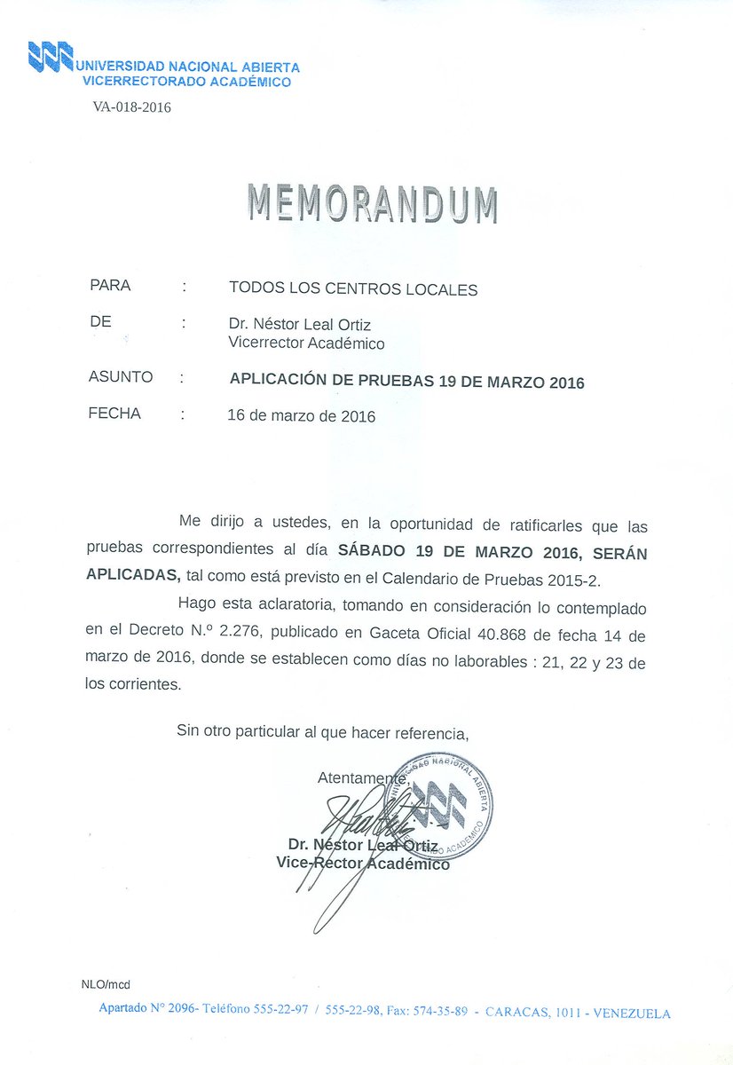 UNAImagen's tweet photo. Información Urgente: ratificación de pruebas correspondientes al sábado 19 de Marzo 2016,  SERÁN APLICADAS. https://t.co/CKJrTtc7y6