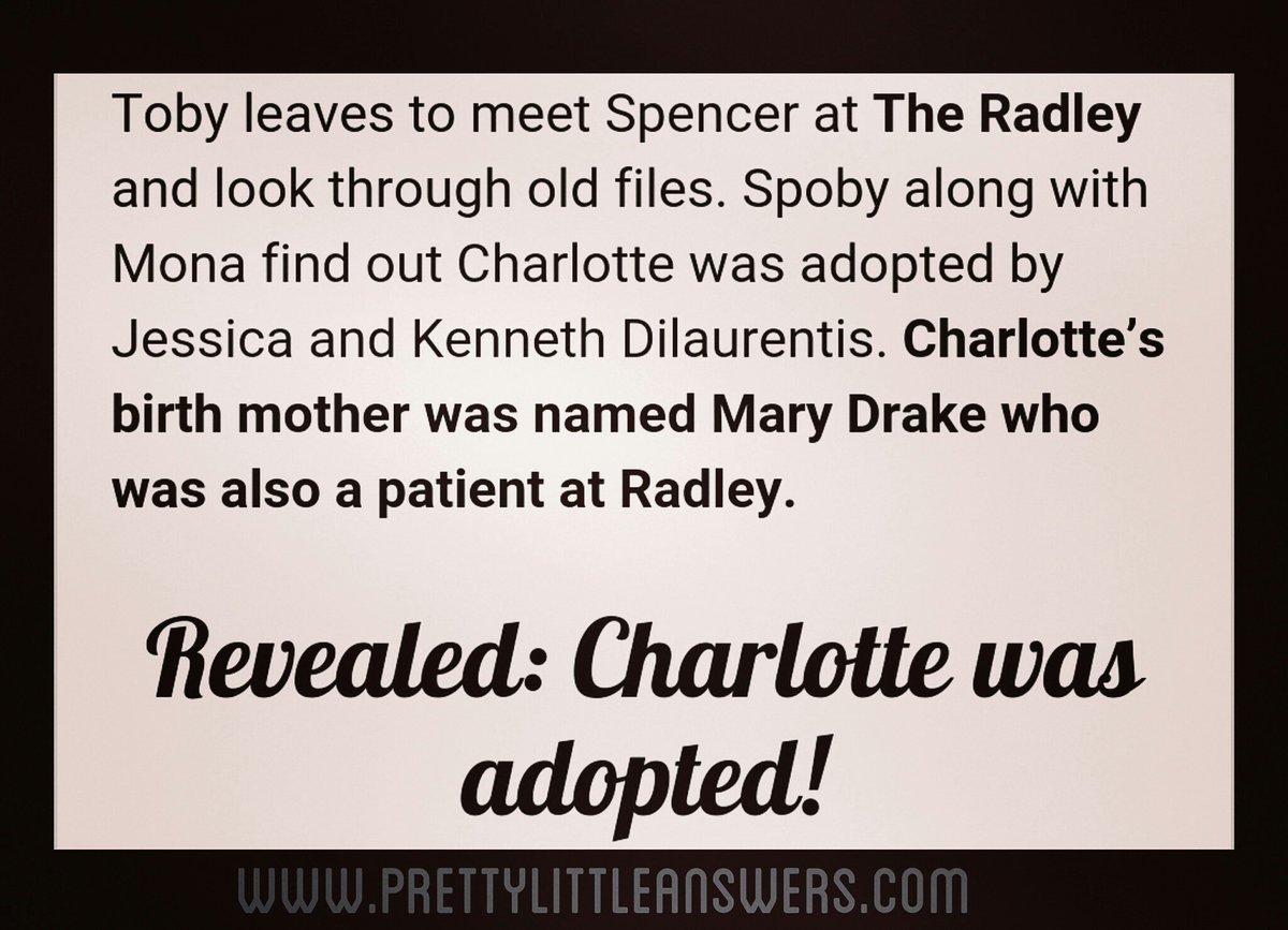Pretty_Answers's tweet image. Charlotte was adopted! #PLLfinale  #PLLreveal #PLLanswers #MaryDrake 
All finale details ↙ 
PrettyLittleAnswers.com