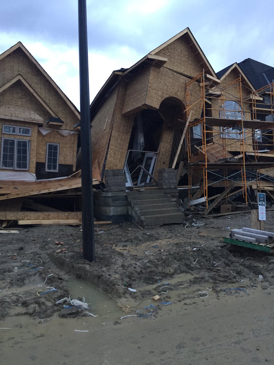 BramptonFireES's tweet photo. We are currently on scene of two homes under construction that have partially collapsed, no report injuries. ^gf https://t.co/0FWBmcQpbm