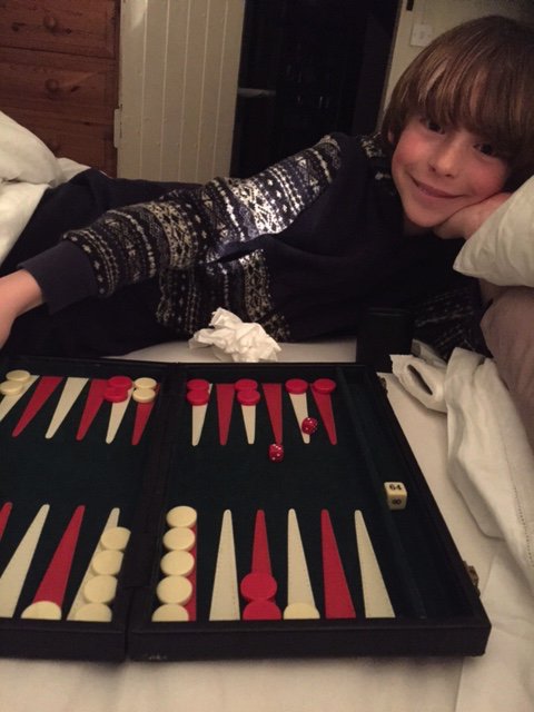 The lad earlier - wondering where his Backgammon opponent’s gone #dadsaway #mumsthechampanyway