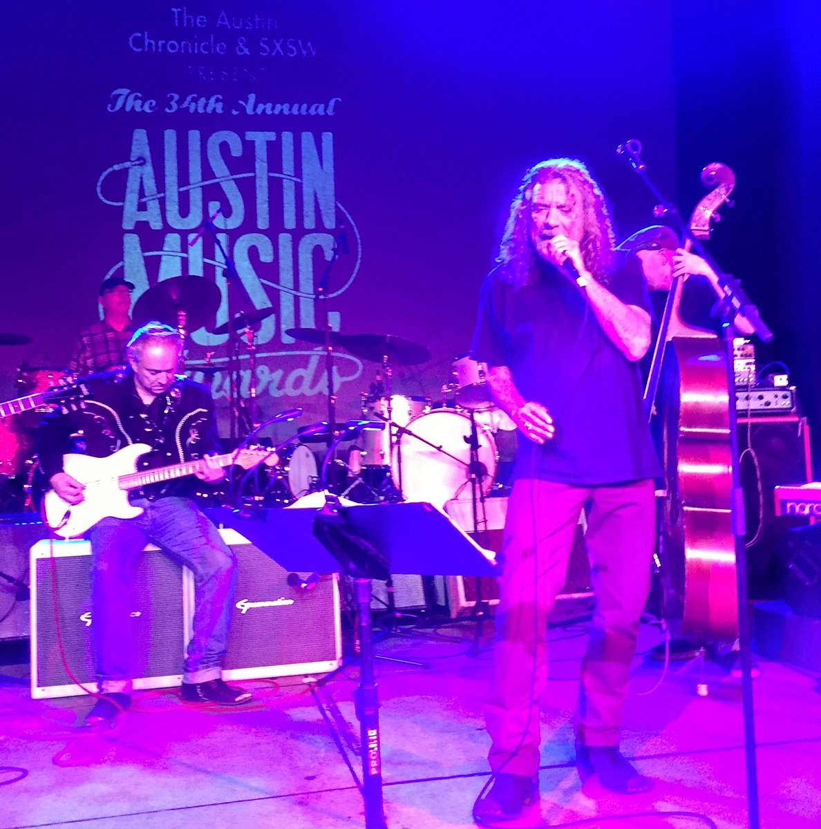 sxsw's tweet image. Rock and roll legend @RobertPlant kicking things off at The 34th Annual Austin Music Awards. #SXSW @AustinChronicle