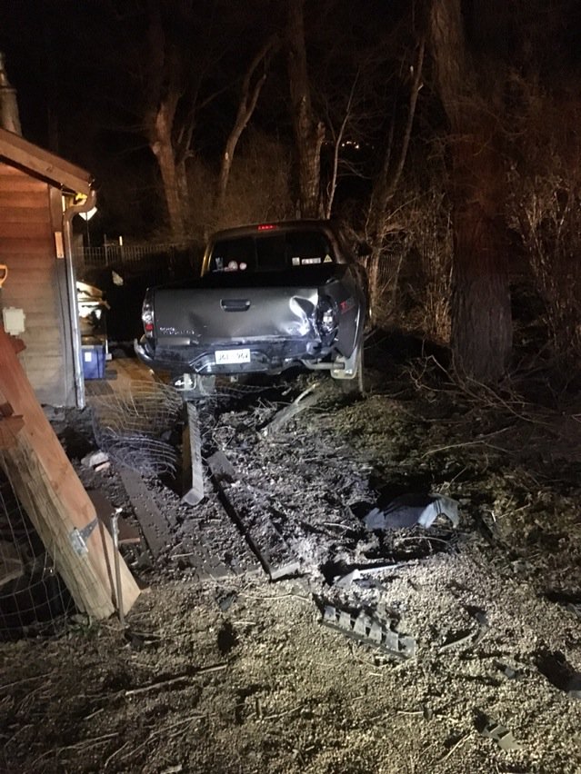 MSQZ11's tweet photo. This is what it looks like when a drunk driver tries to drive thru your house. Thank you Tacoma for saving our lives https://t.co/OVKMi57rs6