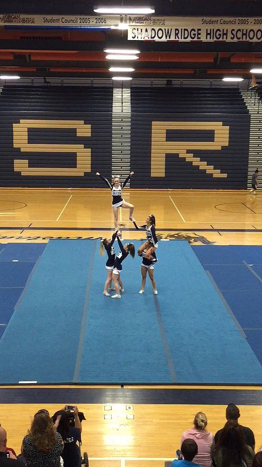 SRMustangCheer's tweet photo. Group Stunt killed it at Send Off Night! #readyfornationals https://t.co/8qeLjJvjVI