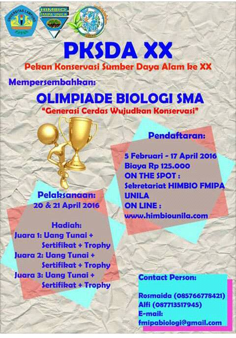 Yuk ikut OLIMPIADE BIOLOGI SMA <a href="/BEM_Unila/">BEM U KBM Unila</a> <a href="/BemFmipaUnila/">BEM FMIPA Unila</a> @Natural_Unila 
<a href="/himasakta/">HIMASAKTA</a> <a href="/Pbiounila/">P.Biologi Unila</a> <a href="/InfoBDL/">Info Bandar Lampung™</a> <a href="/Lampung_/">Lampung News</a> 😊