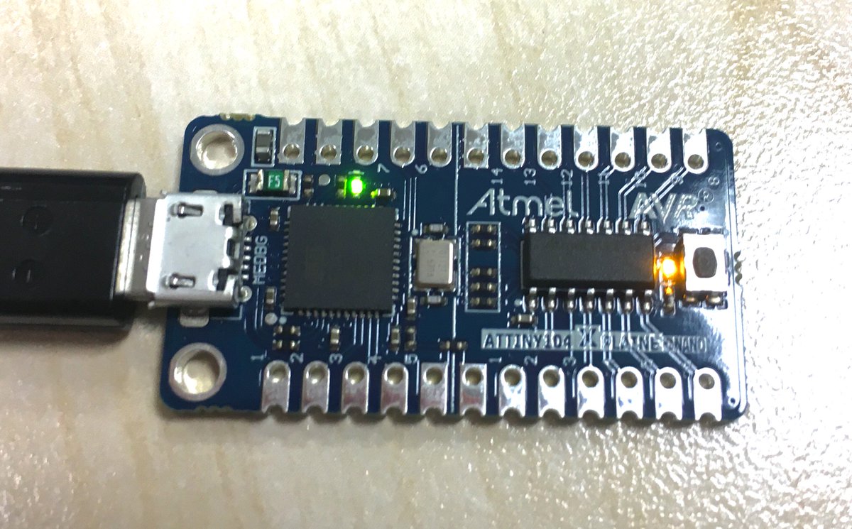 bbrandal's tweet image. Playing around with the new @Atmel #tinyAVR Xplained Nano eval kit atmel.com/tools/attiny10… in stock, $4.5 @digikey