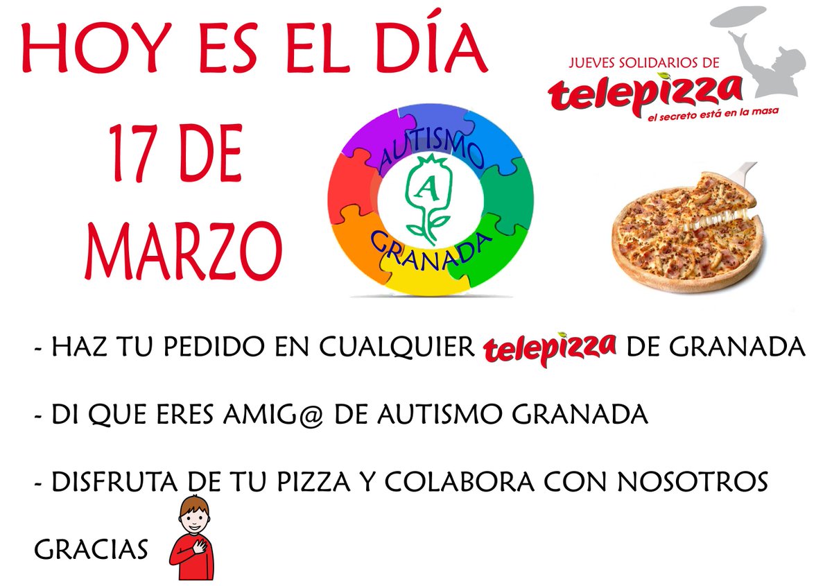 Contamos Contigo. Hoy todos comemos pizza por Autismo Granada. Gracias.