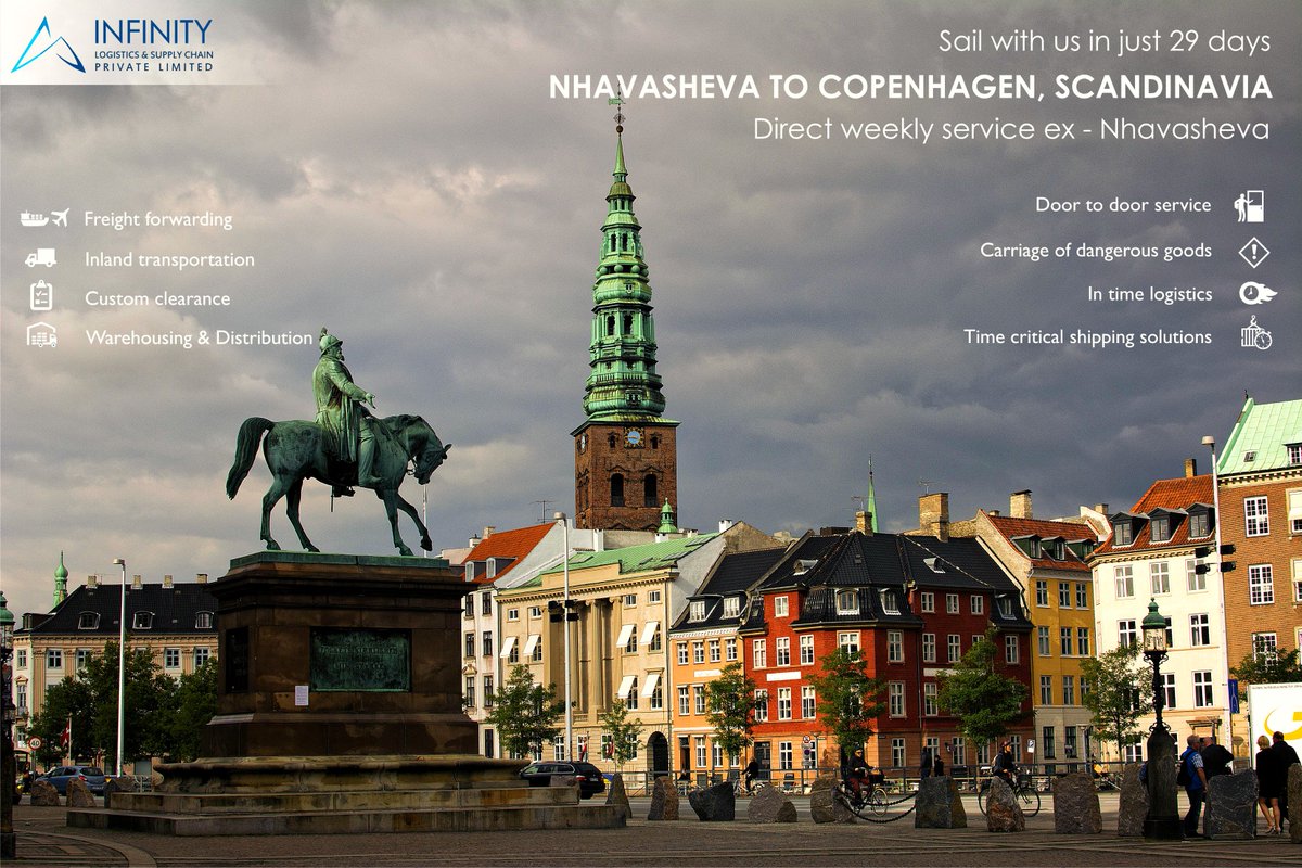 InfinityLogisti's tweet image. Sail with us in 29 days from Nhava Sheva to Copenhagen, Scandinavia