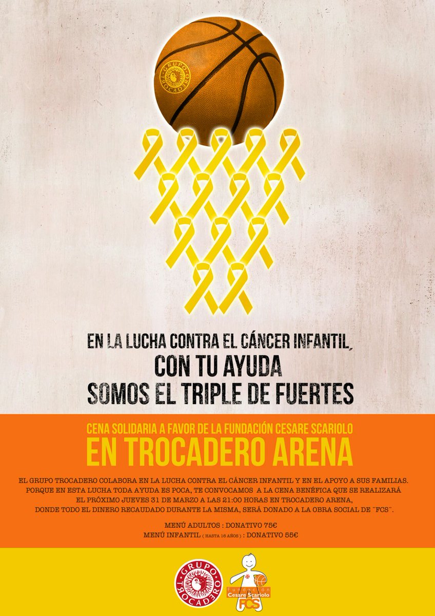 FCScariolo's tweet photo. #CenaSolidaria @trocaderoarena 31 marzo.Llama 615988043 haz tu reserva. Disfruta d una #VeladaSolidaria @FCScariolo https://t.co/5PuaoDHXlA