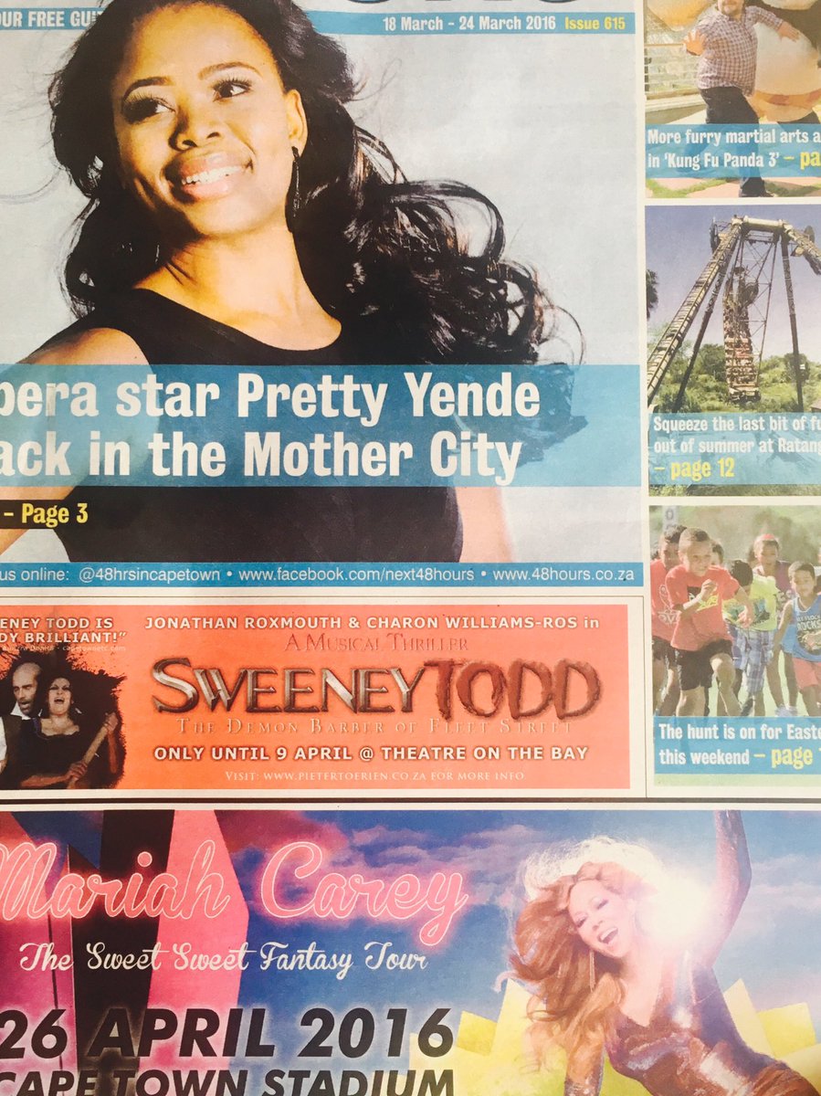 CTthismonth's tweet photo. Opera star Pretty Yende of the @capetown_opera company graces our front of this weeks The Next 48hOURS - Cape Town https://t.co/VC5Lqwe5Ln