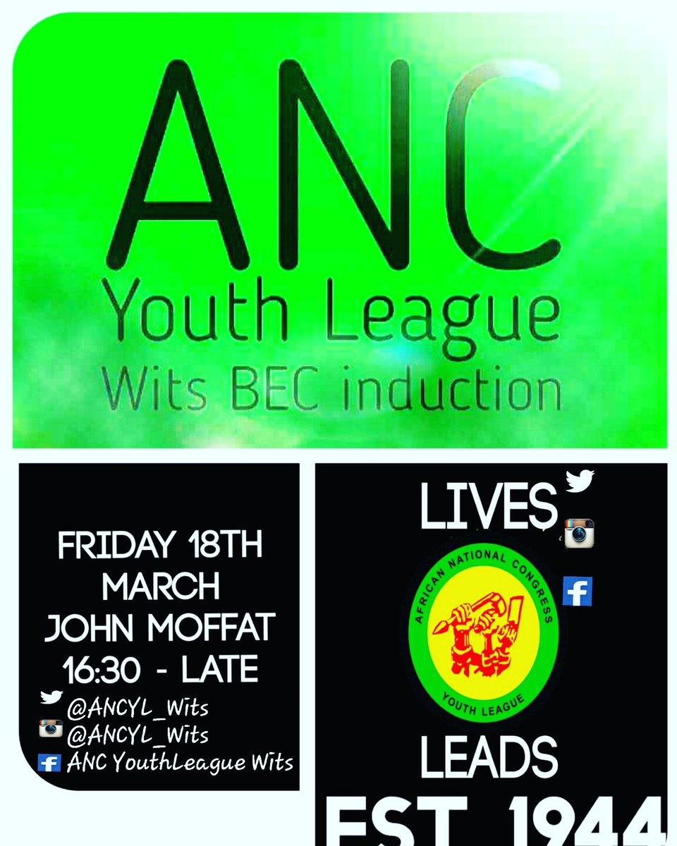 ANCYL_Wits's tweet photo. Come join us for braai and chill tomorrow afternoon as we welcome new members @WitsPYA open invite #VOTEANC #amandla https://t.co/B8zUPp94iT