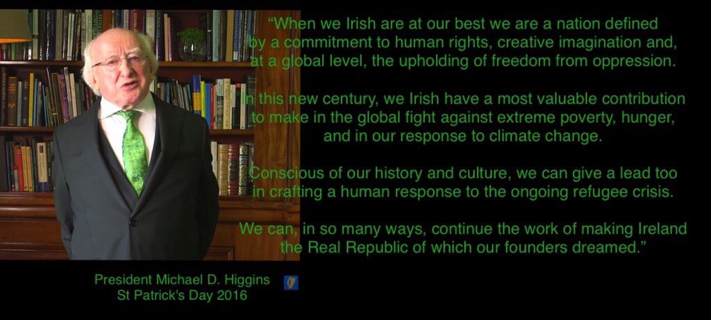 PresidentIRL's tweet photo. President Michael D. Higgins has sent a #StPatricksDay message to people everywhere: https://t.co/DjUW3enSBN https://t.co/3a2XK85pI9