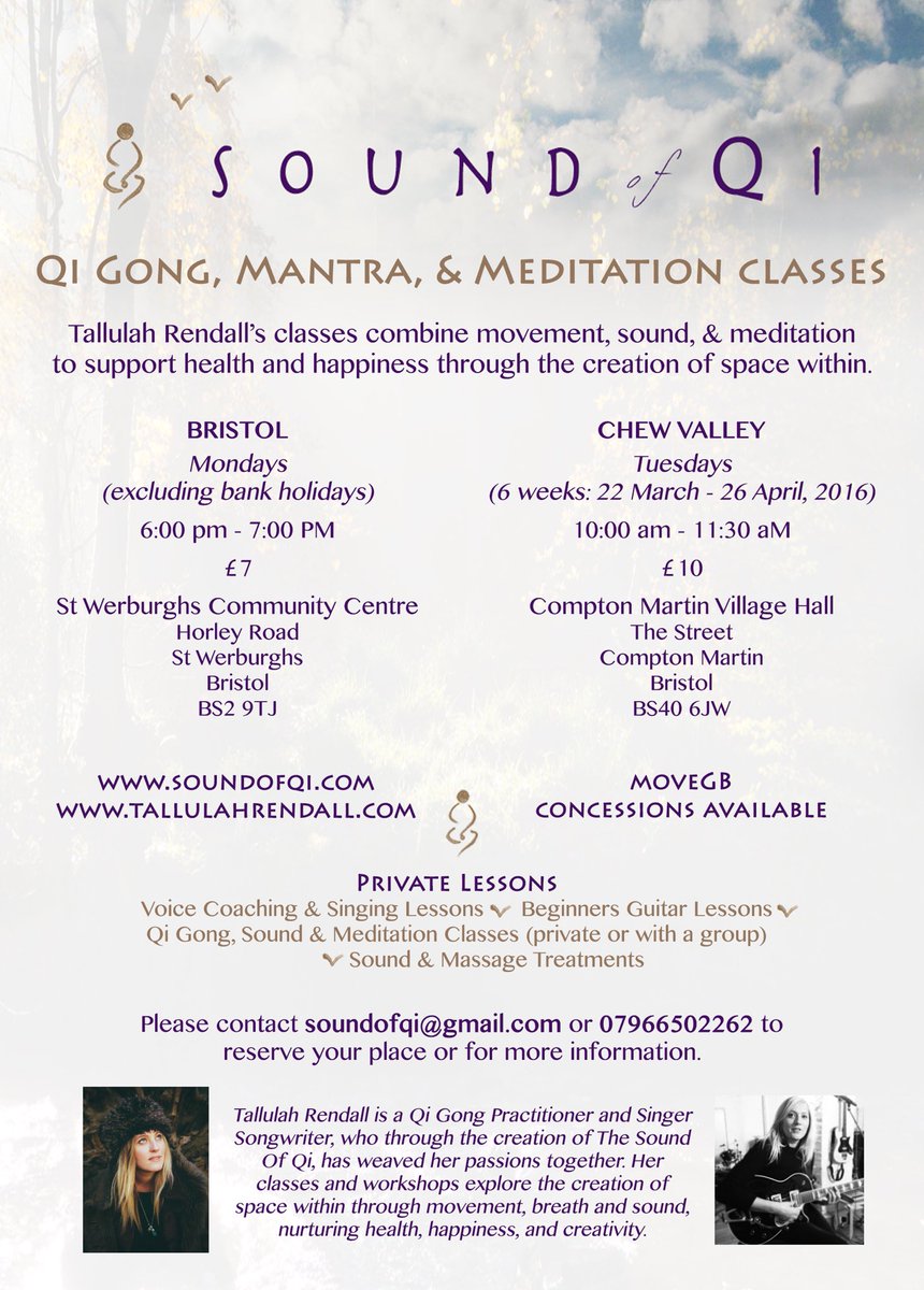 SoundOfQi's tweet photo. #qigong classes Monday evenings and Tuesday mornings @MoveGB #bristol #comptonmartin meditation @ChewGazette https://t.co/VEE9YtcIB5