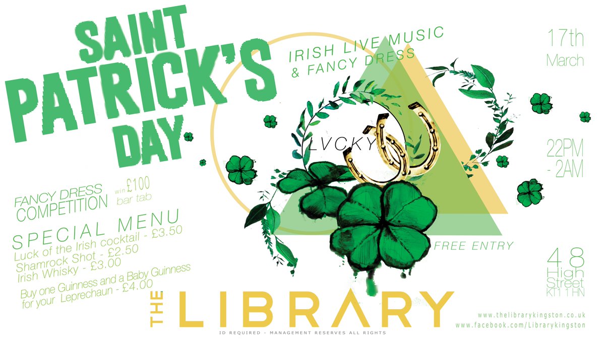 thelibrarybarKT's tweet photo. Come and celebrate St Patricks day with us here at The @thelibrarybarKT Live Music - Fancy Dress #StPatricksDay https://t.co/O7YN0tKpHI