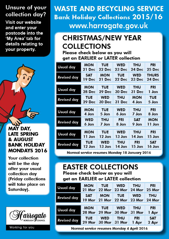 Don't forget -refuse/recycling collection dates in #Harrogate district are different over Easter period 19 Mar-2 Apr