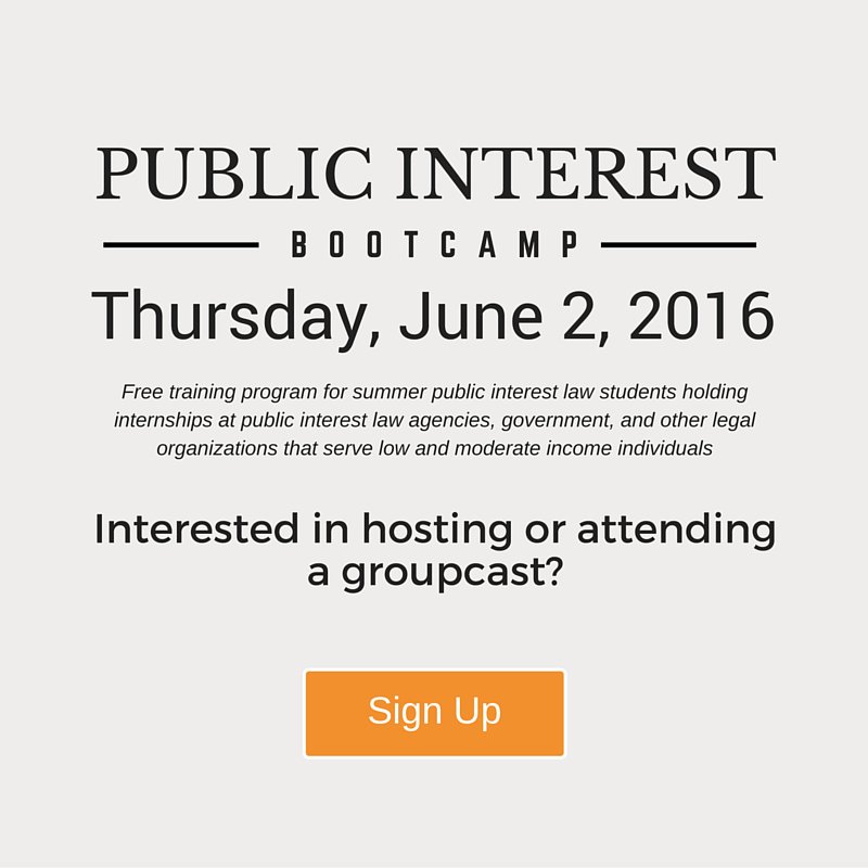 Cal_ATJ's tweet photo. Be part of the #PublicInterest Bootcamp by hosting or attending a #groupcast #legaltraining https://t.co/q1uckXn1t1 https://t.co/Suc4R0aiVi