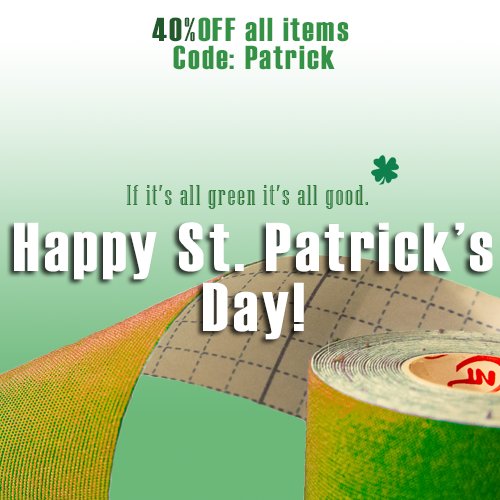 NeuroTapeOne's tweet photo. Happy #StPatricksDay! Get 40% off for all items! https://t.co/yAbl5GfL3m 
#kinesiology #taping #kinesiologytape https://t.co/J3ZMrGkwXq