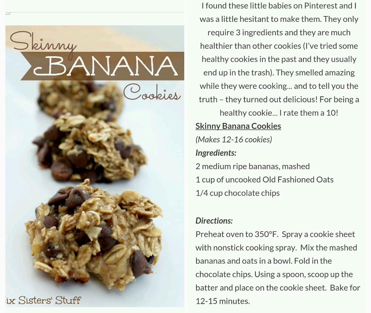 TrinityFit247's tweet photo. Skinny banana cookie recipe! #food #RecipeOfTheDay #healthy #alternatives #banana #cookie #skinny #stayhealthy https://t.co/c5qhAI6HFr