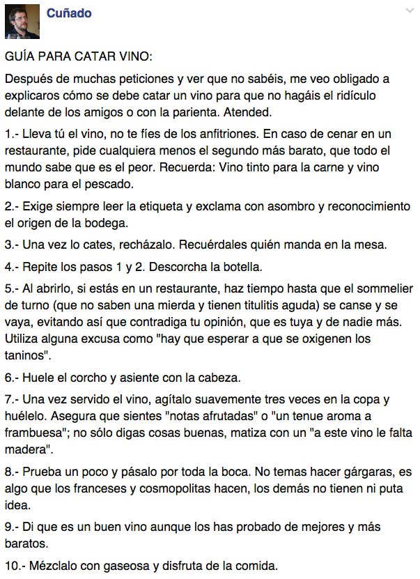 CunadoDeTuiter's tweet image. Ayer publiqué mi Guía para catar vino en 10 sencillos pasos. 

facebook.com/cunadodetuiter…