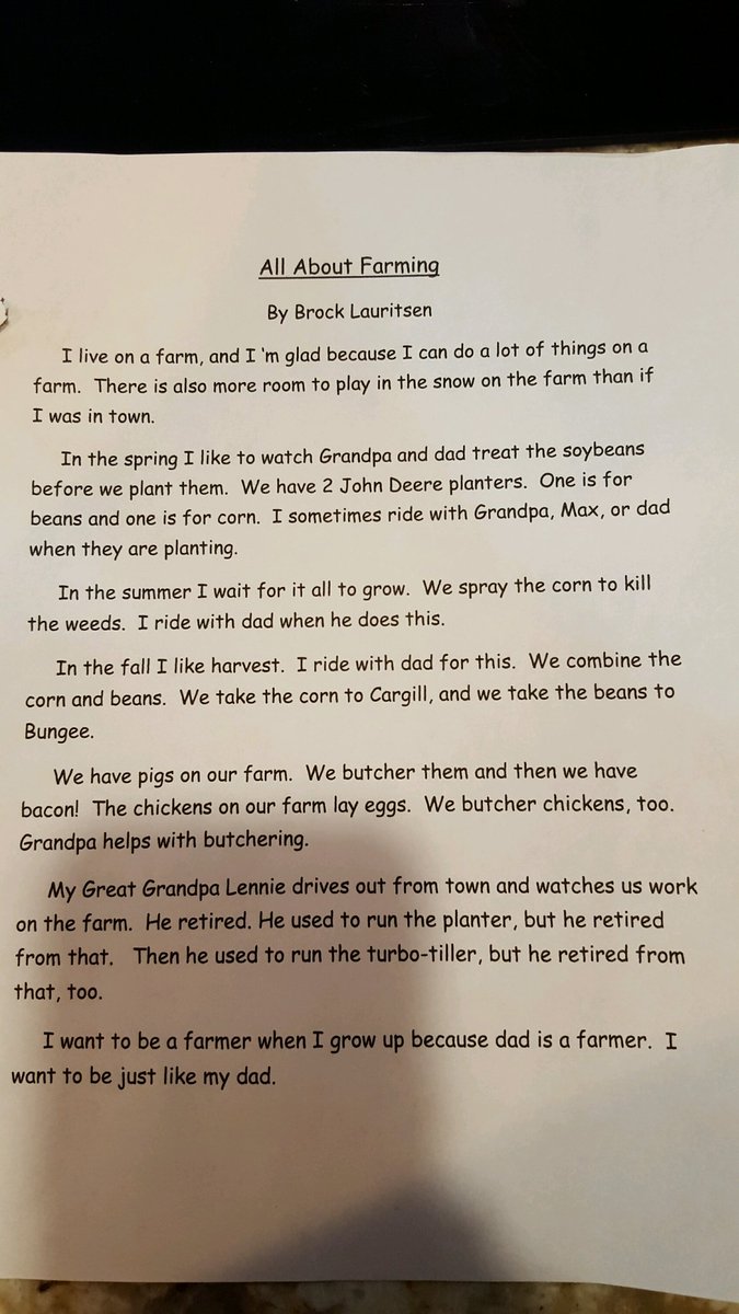 Lauritsen4440's tweet photo. Since I missed National AgDay My wife Posted this On FB.Brock Our 6 year old wrote this.The future is bright.#proud https://t.co/51ARTNrx25
