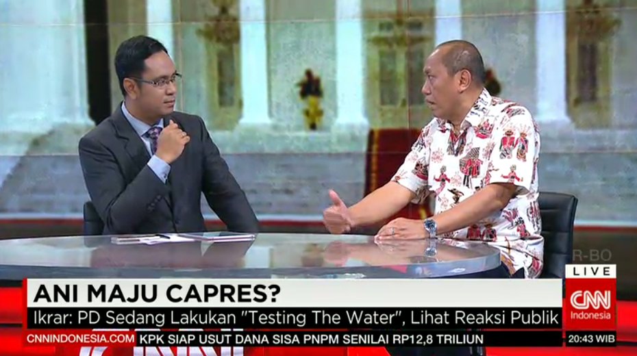 CNN Indonesia Daily (@cnniddaily) on Twitter photo Menurut <a href="/IkrarNusaBhakti/">Ikrar Nusa Bhakti</a>, sah-sah saja kalau Bu Ani mau maju, asal <a href="/PDemokrat/">Partai Demokrat</a> mempersiapkannya juga. #Prime Menurut <a href="/IkrarNusaBhakti/">Ikrar Nusa Bhakti</a>, sah-sah saja kalau Bu Ani mau maju, asal <a href="/PDemokrat/">Partai Demokrat</a> mempersiapkannya juga. #Prime