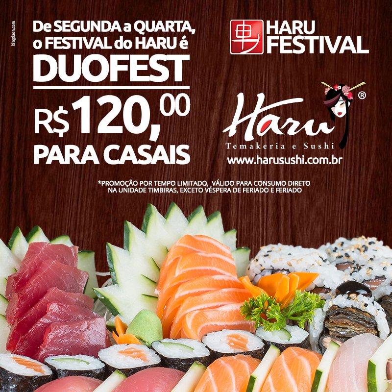 HaruTemakeria's tweet photo. O #Haru está com promoção DuoFest! De seg a qua, exceto vésperas de feriados e feriados, o festival sai por R$120! https://t.co/vpAHNvWXNz