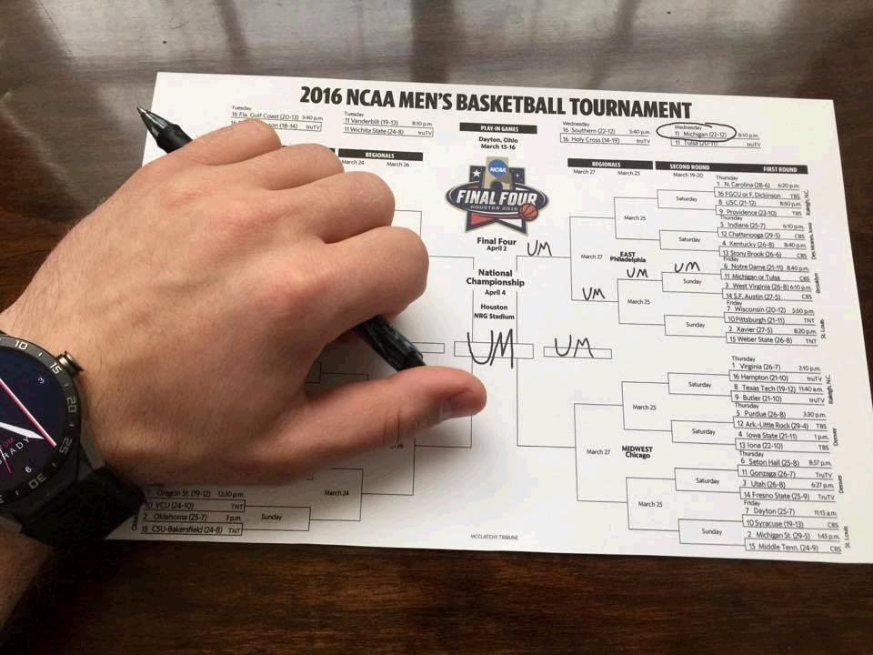 SportsCenter's tweet photo. Tom Brady going full homer status with his bracket. (via Tom Brady/ Facebook) https://t.co/tlbq1P1IPh
