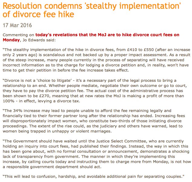 Resolution Chair <a href="/MissJoEdwards/">Jo Edwards</a> condemns ‘stealthy implementation' of divorce fee hike: resolution.org.uk/news-list.asp?…