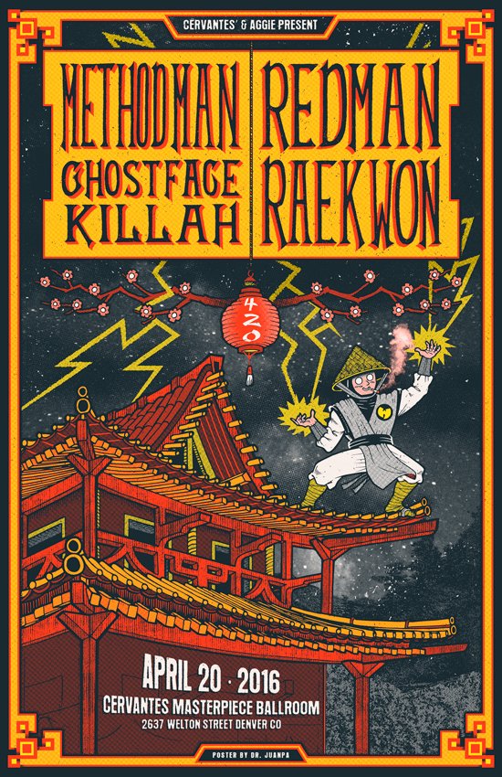 Dr_Juanpa's tweet photo. #GigPoster for @methodman x @therealredman x @GhostfaceKillah x @Raekwon on April 20 at @CervantesDenver. Wu Power ! https://t.co/SbKCpCY8mW