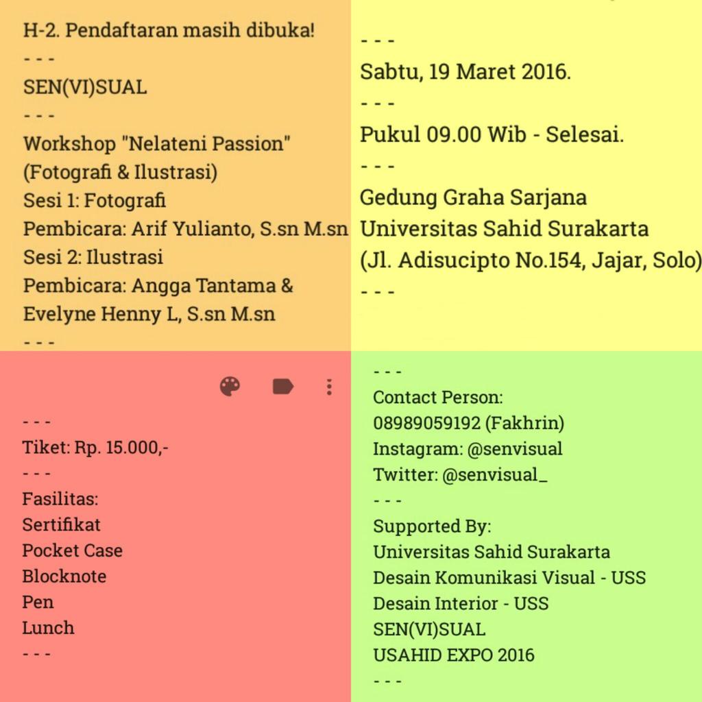 Zona_Solo's tweet image. Pendaftaran masih dibuka! SEN{VI}SUAL - WORKSHOP &quot;Nelateni Passion&quot; (Fotografi dan Ilustrasi) | Info: @senvisual_