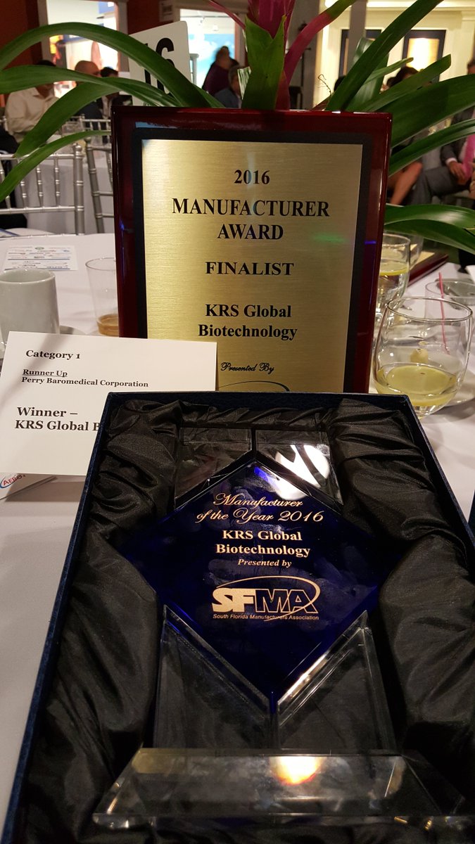 krsbiotech's tweet photo. SFMA names KRS the Manufacturer of the Year! @FLGovScott  @CityBocaRaton @EnterpriseFL @BocaDev @BDBPalmBeach https://t.co/r2cpJZQsEX